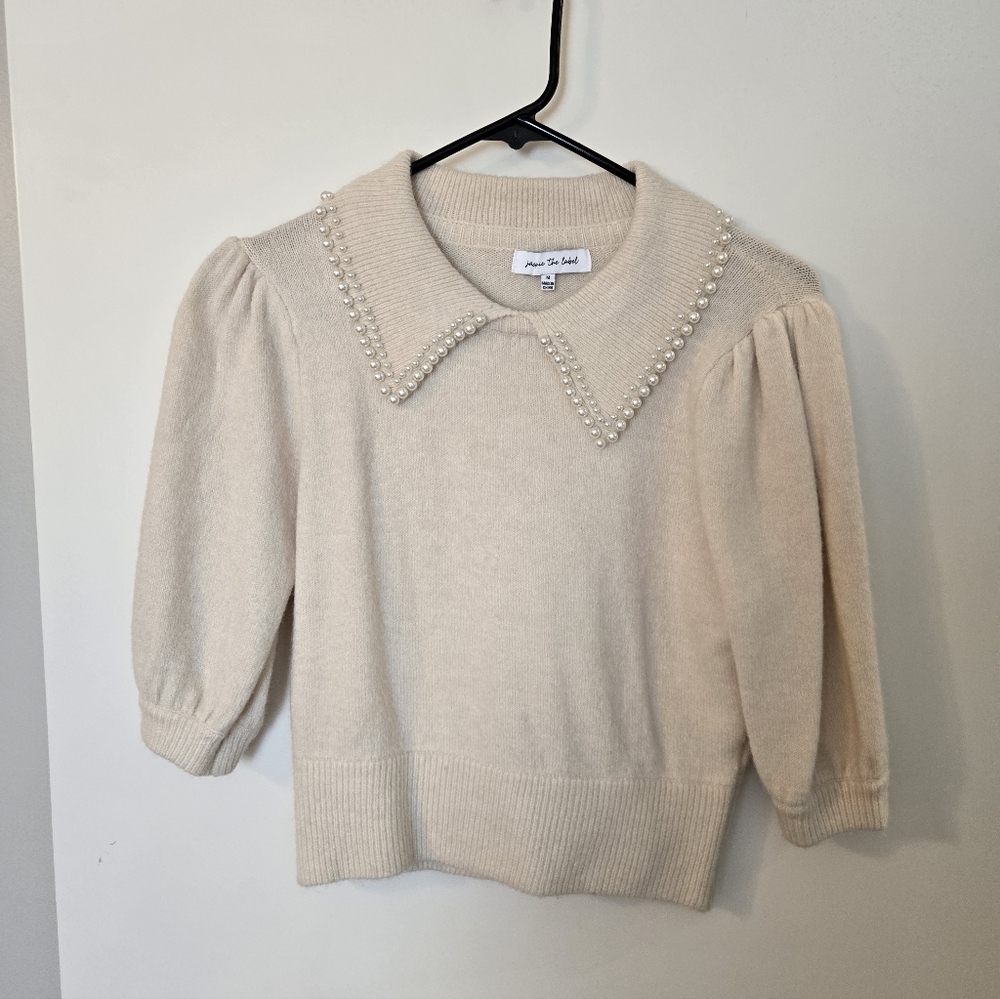 Soft New Years Beige Pearl Sweater Crop Top M